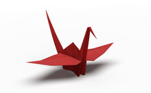 Isolated Red Crane Bird Origami.