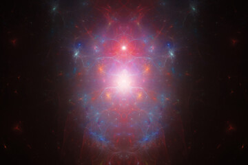 Wall Mural - a quantum, science fiction concept of an atomic like design. with stars floating on a black backgrou