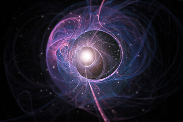 Wall Mural - a science fiction concept of an quantum like design. with a glowing centre and stars floating on a b