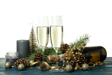 New Year celebration concept with champagne isolated on white background