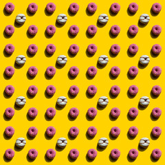 pink and White donuts pattern on yellow background 2