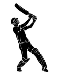 Wall Mural - Cricket Player Hit, High Bat Swing Illustration