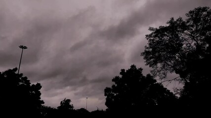 Wall Mural - a scenic shot of moody, rainy, and stormy clouds in the forest