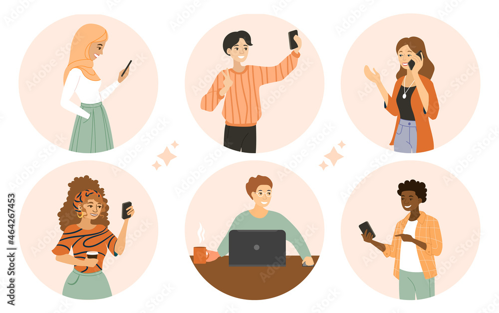 Image vectorielle Stock People use devices. Collection of images with ...