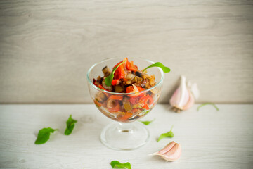 Wall Mural - fried eggplants with peppers, tomatoes, onions and garlic