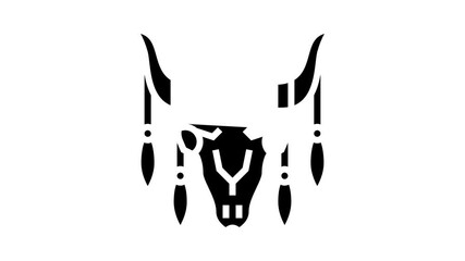 Wall Mural - animal scull with boho decoration animated glyph icon. animal scull with boho decoration sign. isolated on white background