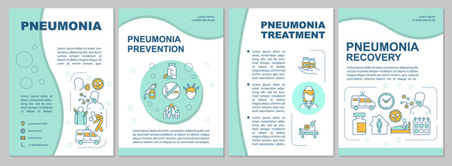 Pneumonia mint brochure template. Infection treatment and recovery. Flyer, booklet, leaflet print, cover design with linear icons. Vector layouts for presentation, annual reports, advertisement pages
