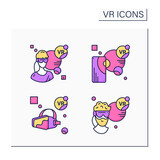Fototapeta Pokój dzieciecy - Virtual reality color icons set. VR player, augmented reality, headset. Modern technology concept. Isolated vector illustrations