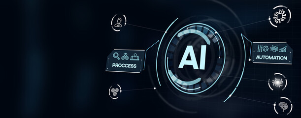 AI Learning and Artificial Intelligence Concept. Business, modern technology, internet and networking concept. 3d illustration