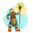 Druid man with red beard on white background