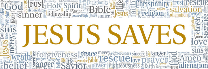 Jesus Saves vector illustration word cloud isolated on white background.