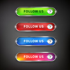 Wall Mural - buttons social media set collection steel on background color black