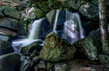 Water Falling Over Rocks Under Trees With Long Exposure