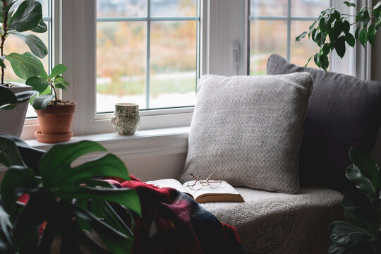 Cozy reading nook by a window