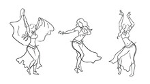 Set Of Woman Performing Belly Dancing  Line Vector Illustartion
