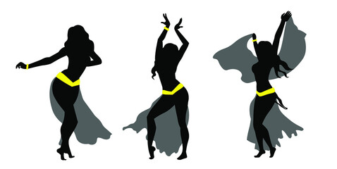 Set of woman performing belly dancing silhouette vector illustartion