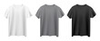 white, gray and black t-shirts isolated on white background