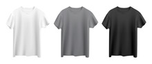 White, Gray And Black T-shirts Isolated On White Background