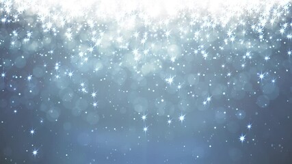 Wall Mural - Animated Christmas blue background with falling snowflakes and little starry sparkles
