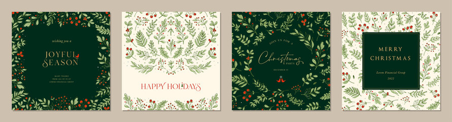 Wall Mural - ornate merry christmas corporate holiday greeting cards. trendy square winter holidays art templates