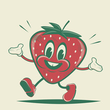 Retro Cartoon Illustration Of An Happy Strawberry