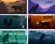 vector set of panorams countries Balkan Countries with animals - Guatemala, Mexico, Honduras, Nicaragua, Panama, Costa Rica