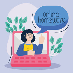 Sticker - online homework design with woman