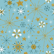 Christmas Gold Glitter Star Retro Seamless Pattern