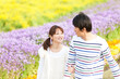 © amanaimages - 花畑で腕を組んでいるカップル