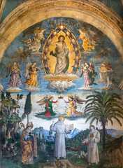 Fototapete - ROME, ITALY - SEPTEMBER 1, 2021: The Jesus Christ and coronation of St. Bernardine of Siena in church Basilica di Santa Maria in Aracoeli by Pinturicchio (1482 - 1485).