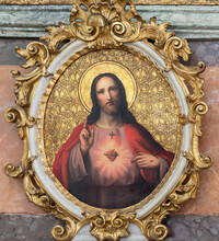 VIENNA, AUSTIRA - JUNI 24, 2021: The Painting Of Heart Of Jesus Christ From Church St. Gertrude Pfarrkirche By Unknown Artist Of 19. Cent..