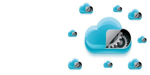 Wall Mural - Cloud computing concept, blue background with technology cloud, cloud storage, 3d rendering