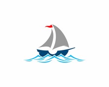 Sailing Boat On The Sea Wave Logo
