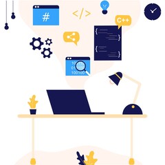 Modern flat design concept of software development coding process. Developing, designer, programming, testing cross platform code, app, UI. Create, editing script for website and mobile devices.