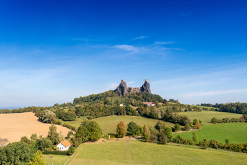 landscape with gothic ruins of Trosky casle, Czech paradise, Czech republic