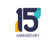 15th anniversary geometric logo. Overlap shapes for birthday design. Minimalist fifteen year celebration