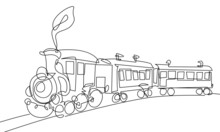 Locomotive Line Art Drawing. Retro Locomotive One Line Illustration. Railway Transport One Line Concept For Travel Poster, Print, Banner, Social Media, Web. Vector EPS 10