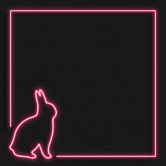 Pink Easter bunny neon frame on black background vector