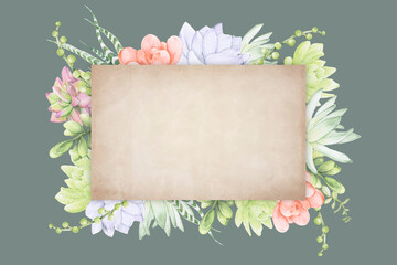 Wall Mural - hand drawn succulent recrangle frame template vector