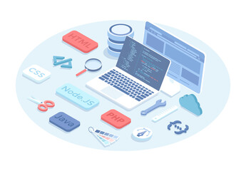 Wall Mural - web development and programming. programmer engineering and coding. programming languages for creati
