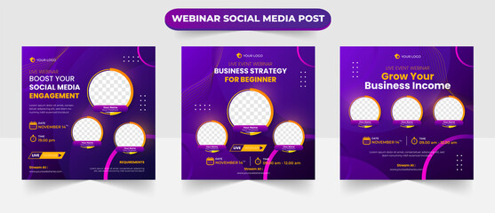 Wall Mural - set of social media post layout for online business live webinar invitation conference training spea
