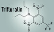 Trifluralin herbicide molecule. Skeletal formula.