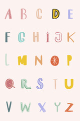 Canvas Print - Pastel alphabet vector doodle font hand drawn set