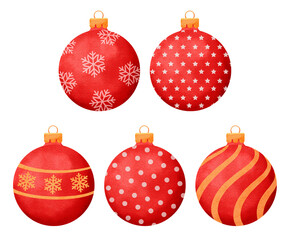 Wall Mural - red christmas balls watercolor style decoration isolated on white background.