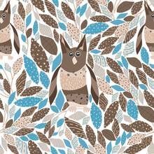 Abstract Pattern With An Owl In The Forest In Restrained Tones.For Fabrics, For Printing Brochures, Posters, Parties, Vintage Textile Design, Postcards, Packaging.