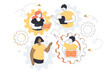 People working in dedicated team of strong professionals. Joint efforts, effective teamwork of characters inside gears flat vector illustration. IT business model, workflow optimization concept