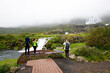 Dynjandi Fjallfoss.Tourists near Dynjandi waterfall also called the bride's veil and the most famous and beautiful of the Westfjords in Iceland.