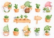 Cactus gnome, garden gnome sticker, planner and scrapbook.