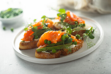 Poster - Homemade salmon bruschetta with green pea