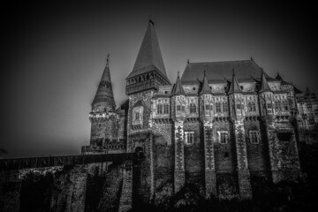 haunted castle at night in Transylvania Halloween background